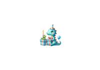Thumbnail for Birthday Dinosaur Throw Pillow | Cute Blue Dino Party Decorative Pillow | Kids Room Gift