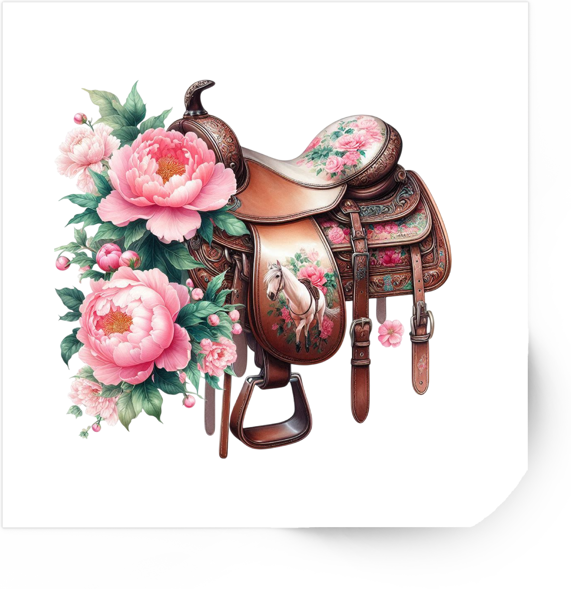 Floral Western Saddle Sticker | Pink Peony Cowgirl Vinyl Decal | Country Rodeo Gift