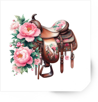 Thumbnail for Floral Western Saddle Sticker | Pink Peony Cowgirl Vinyl Decal | Country Rodeo Gift