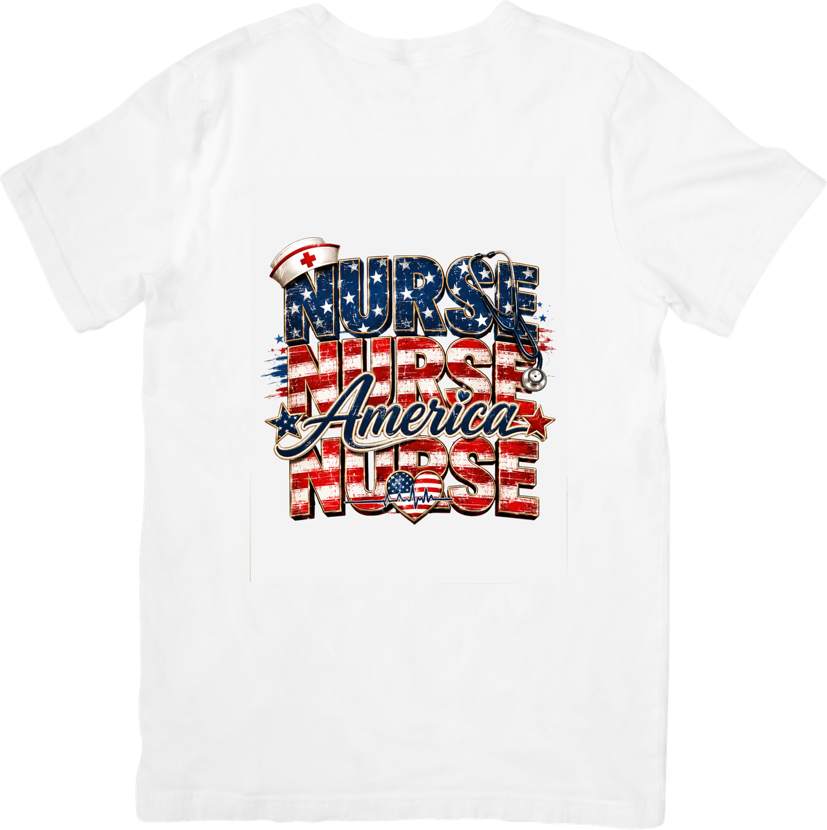 America Nurse T-Shirt | Patriotic USA Flag Stethoscope Graphic Tee | 4th Of July Nurse Gift