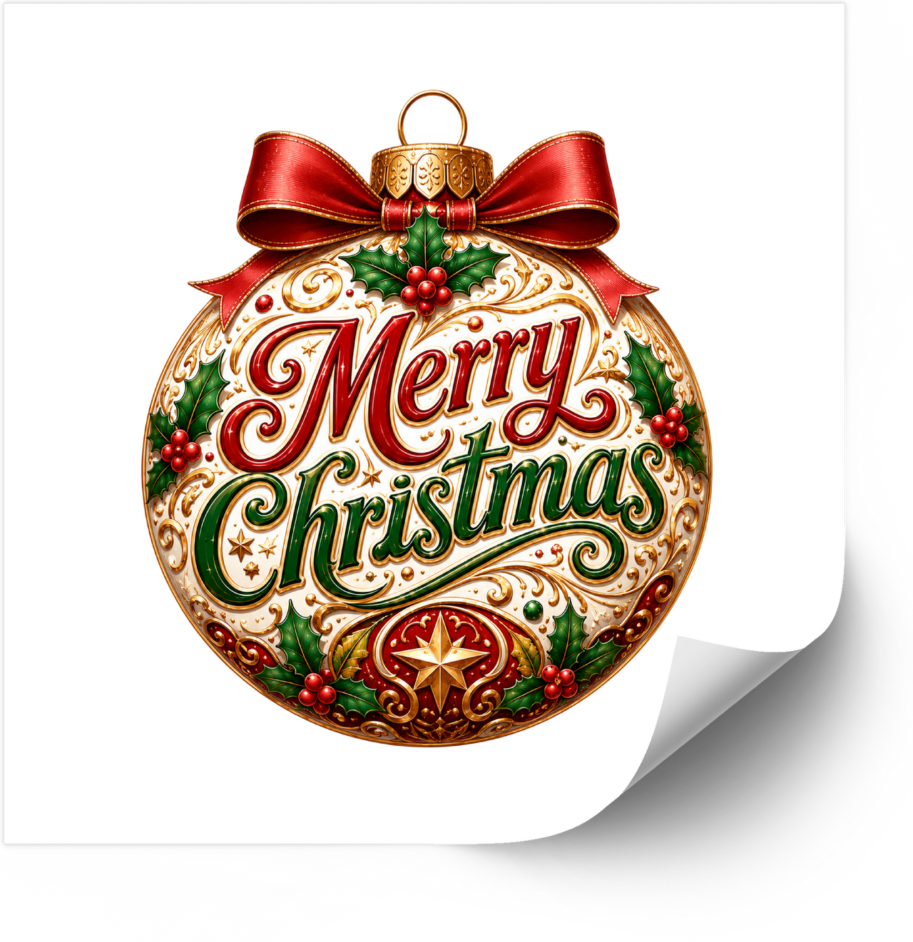 Merry Christmas Ornament Sticker | Ornate Holiday Bauble Vinyl Decal | Christmas Gift