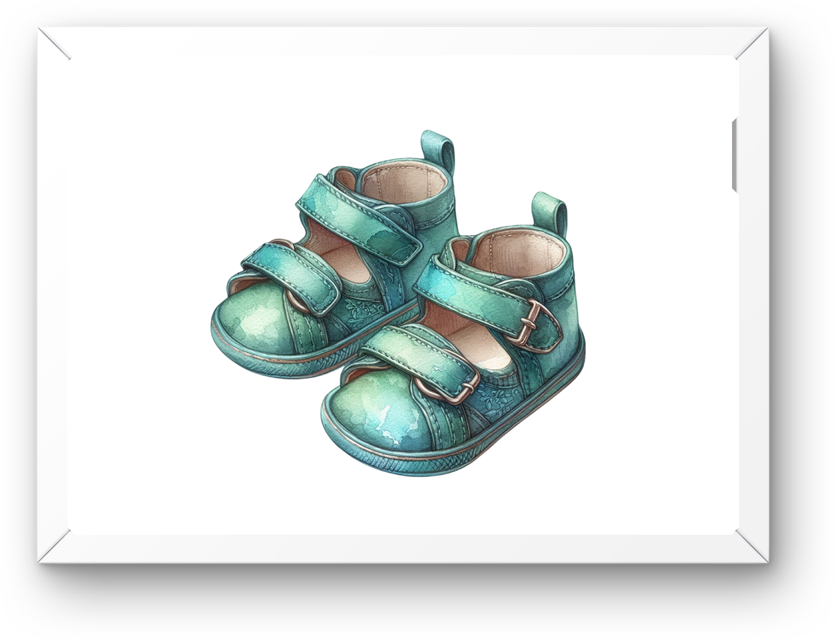 Teal Baby Shoes Wall Art | Watercolor Toddler Sandals Print | Nursery Baby Shower Gift