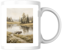 Thumbnail for Lakeside Rowboat Mug | Vintage Landscape Coffee Mug | Nature Cabin Gift