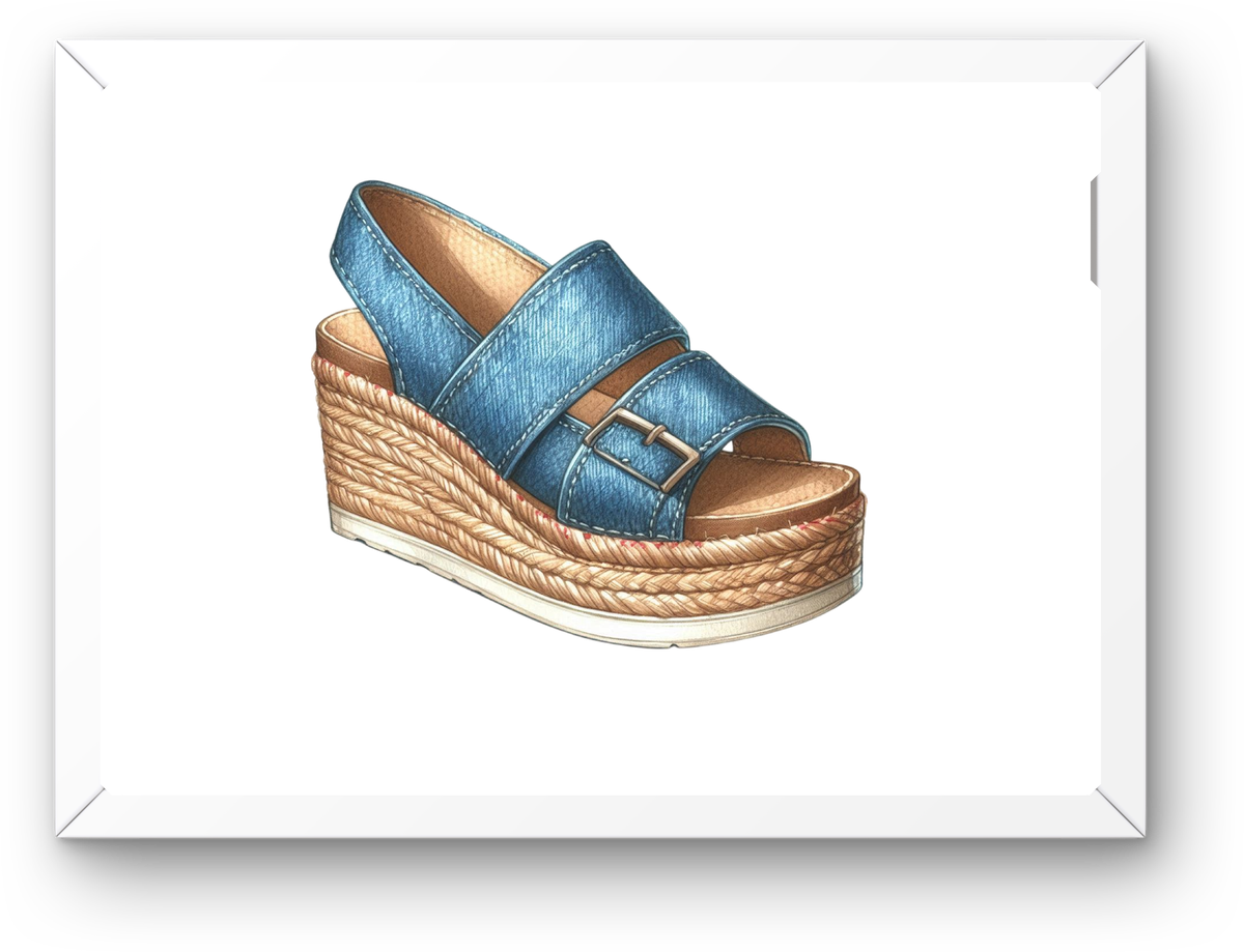 Denim Wedge Sandal Wall Art | Fashion Espadrille Print | Boutique Closet Gift