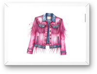 Thumbnail for Pink Fringe Denim Jacket Wall Art | Watercolor Western Cowgirl Print | Boho Fashion Gift