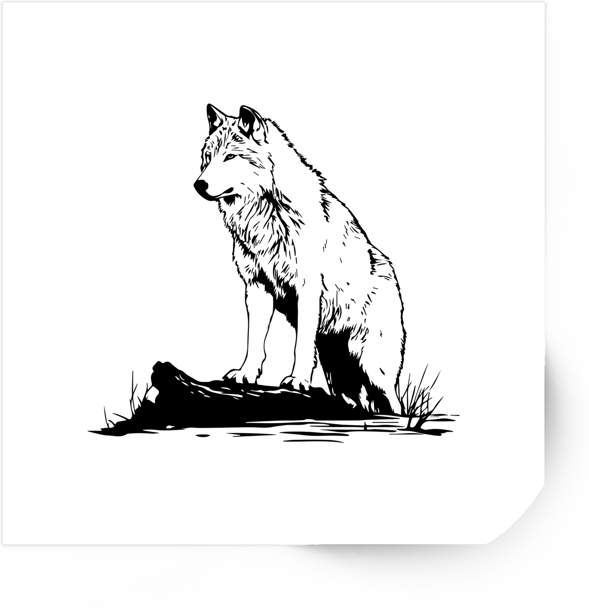 Wolf Silhouette Sticker | Black Ink Sitting Wolf Vinyl Decal | Wildlife Nature Lover Gift