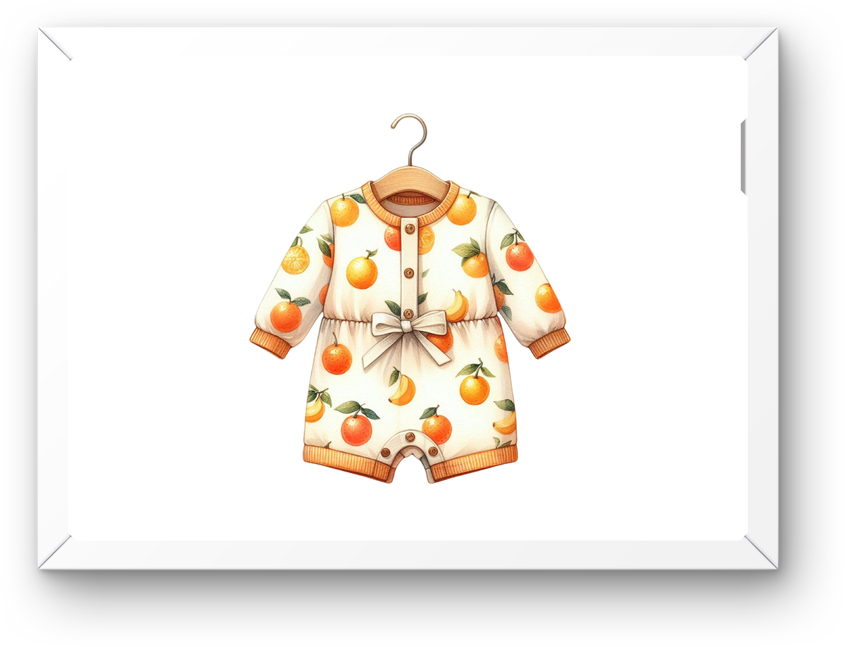Citrus Baby Romper Wall Art | Watercolor Orange Outfit Print | Nursery Baby Shower Gift