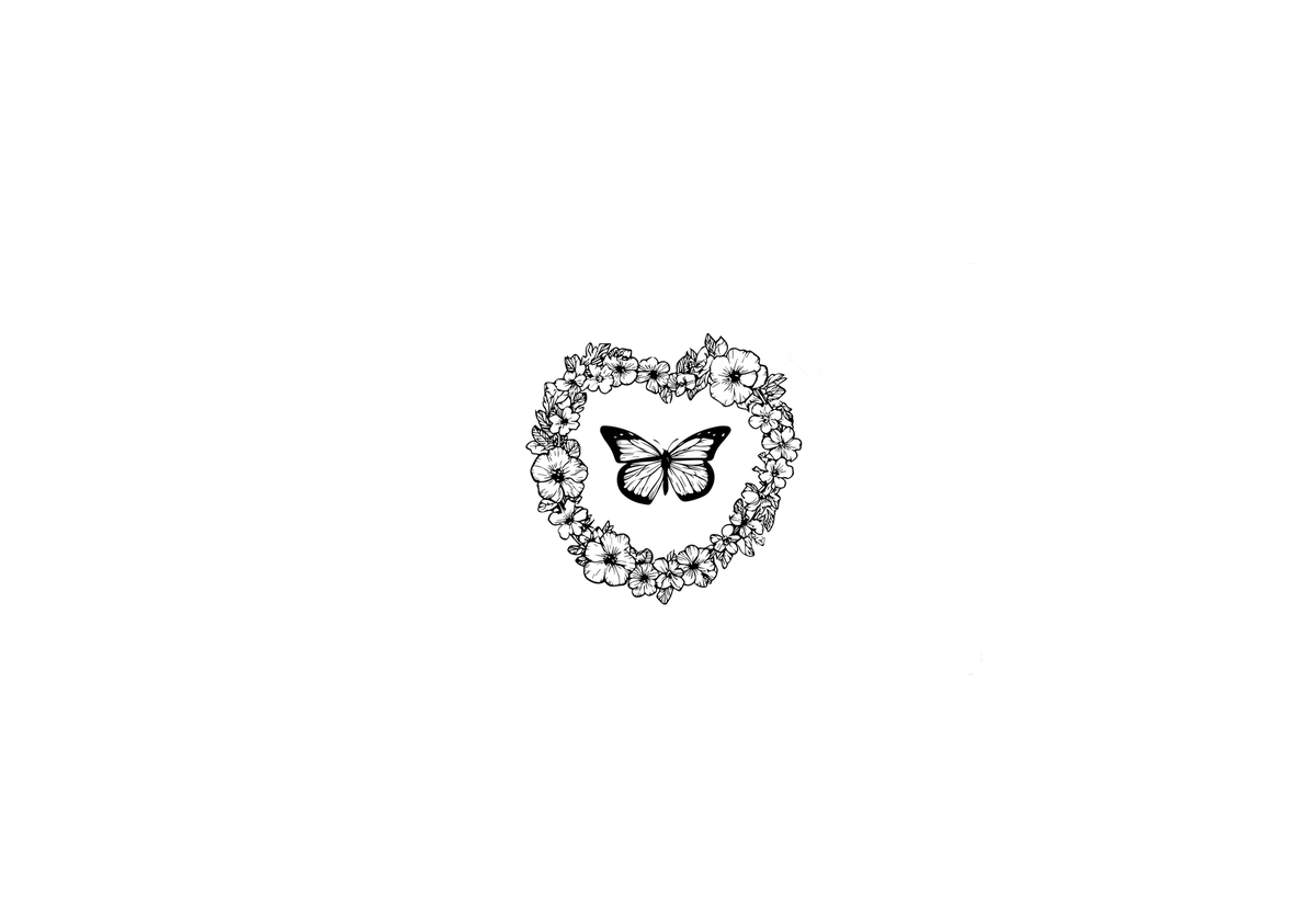 Floral Heart Butterfly Throw Pillow | Black Line Art Decorative Pillow | Boho Home Gift