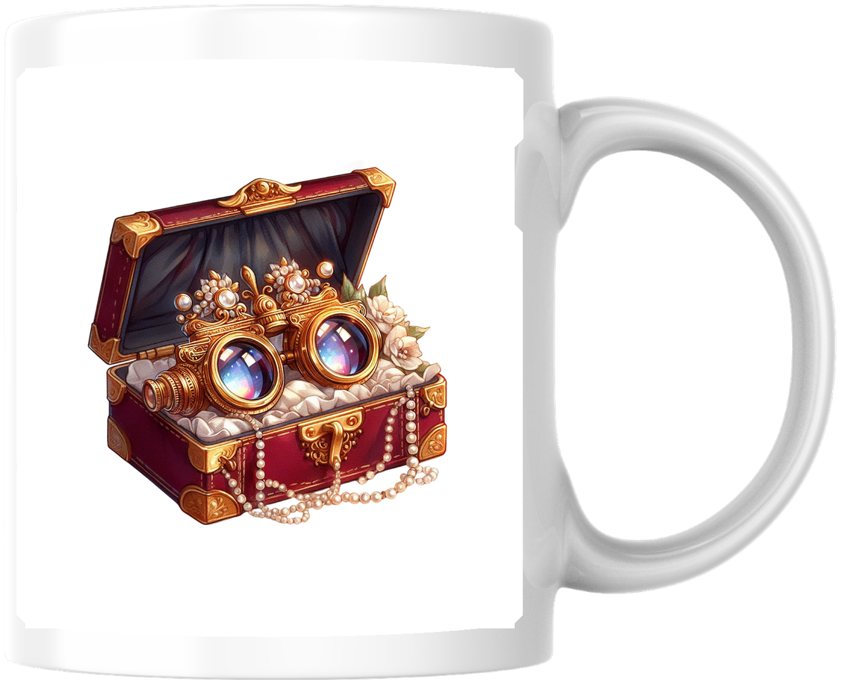 Steampunk Opera Glasses Mug | Vintage Treasure Chest Coffee Mug | Antique Collector Gift
