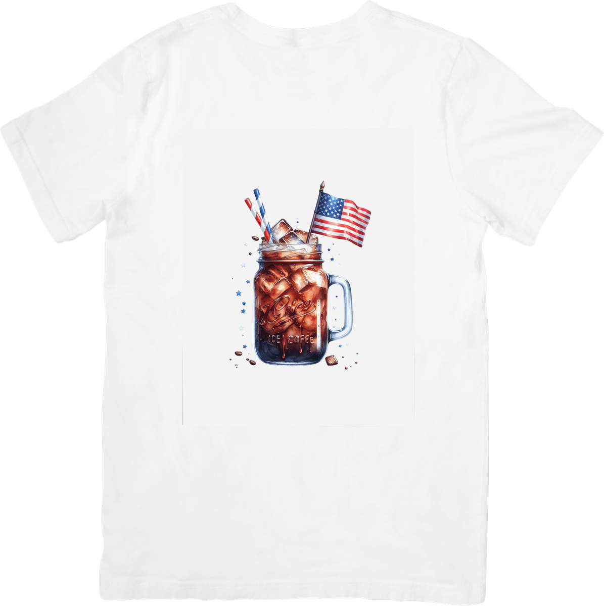 Patriotic Iced Coffee T-Shirt | American Flag Mason Jar Graphic Tee | 4th Of July Coffee Gift