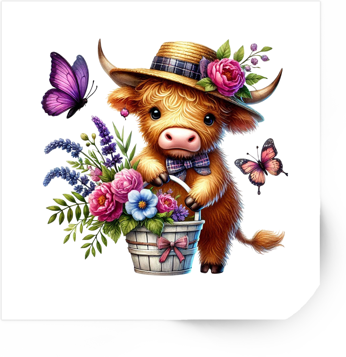 Floral Highland Cow Sticker | Cute Watercolor Vinyl Decal | Farm Animal Gift