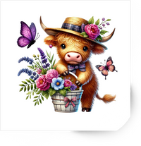 Thumbnail for Floral Highland Cow Sticker | Cute Watercolor Vinyl Decal | Farm Animal Gift