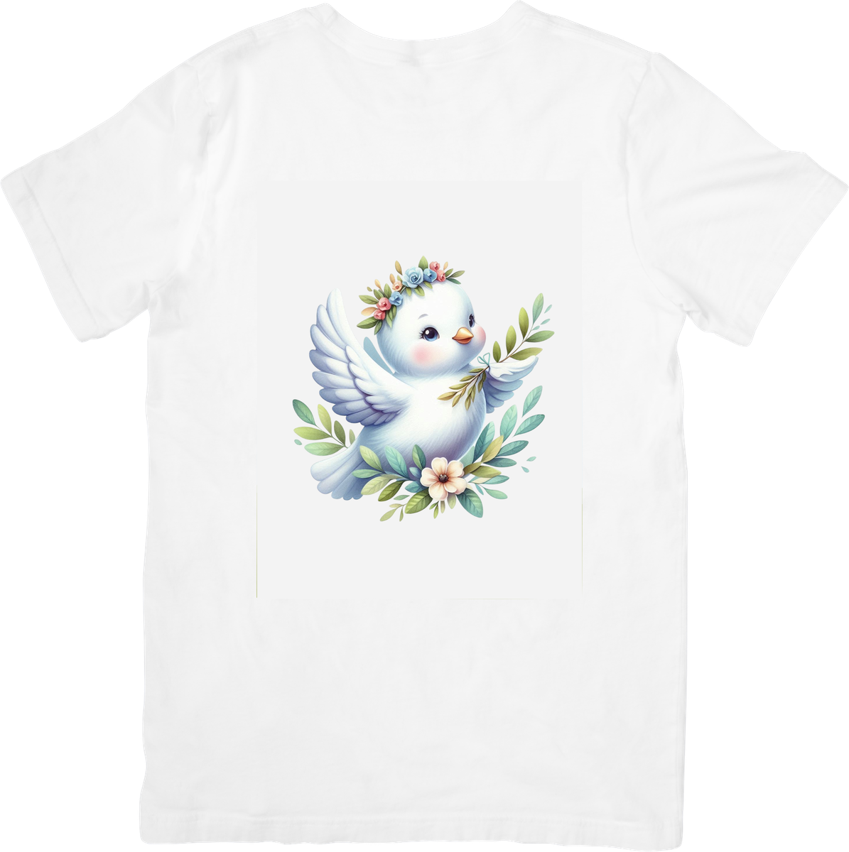 Cute Floral Dove T-Shirt | Watercolor Baby Bird Graphic Tee | Kids Nursery Gift