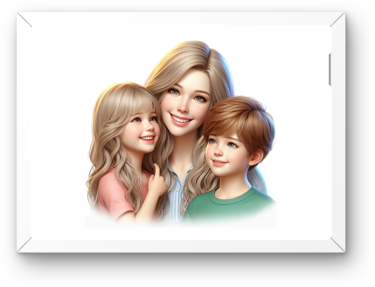 Mom and Kids Wall Art | Cartoon Family Portrait Print | Mother's Day Gift