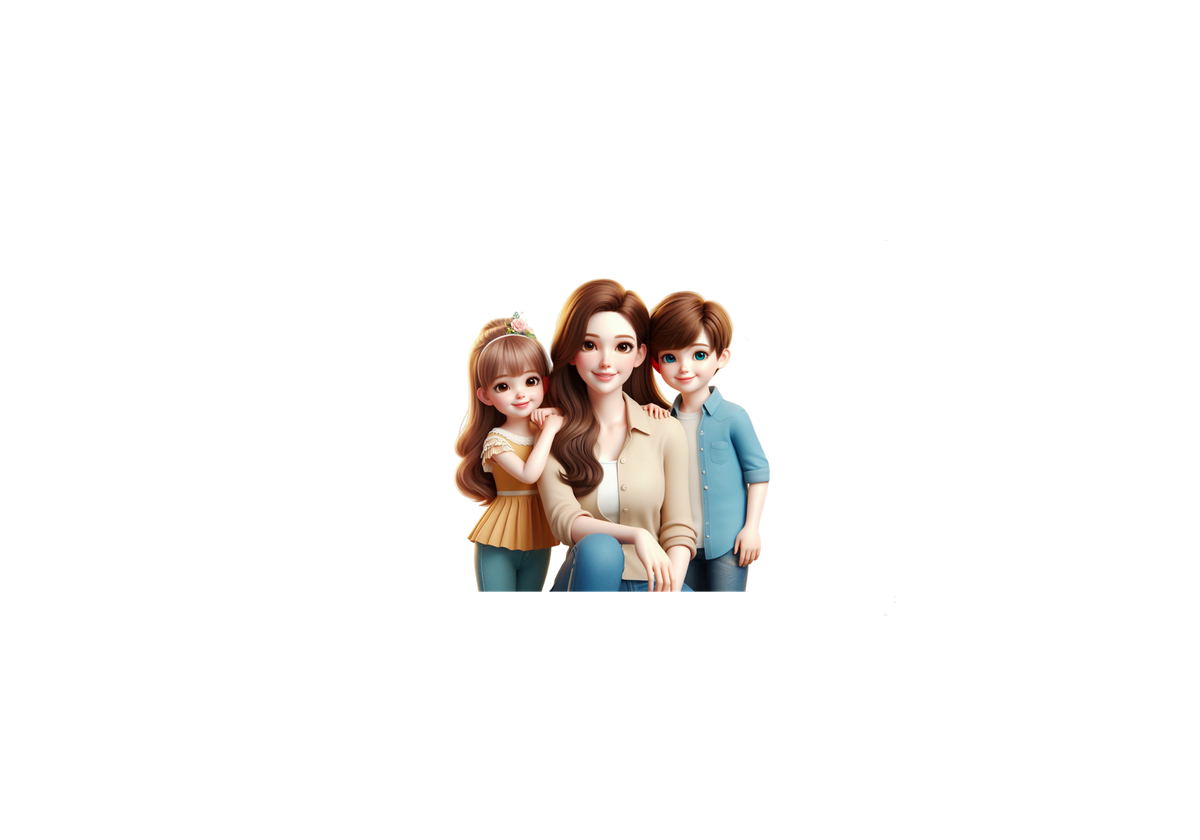 Mom and Kids Throw Pillow | Cartoon Family Portrait Decorative Pillow | Mother's Day Gift