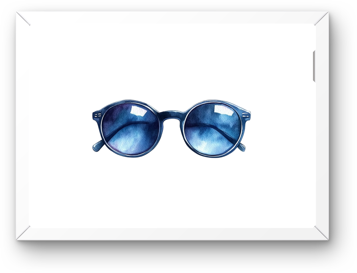 Blue Sunglasses Wall Art | Watercolor Retro Shades Print | Summer Beach Gift